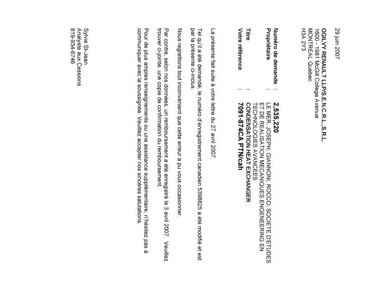 Canadian Patent Document 2535220. Correspondence 20070629. Image 1 of 1