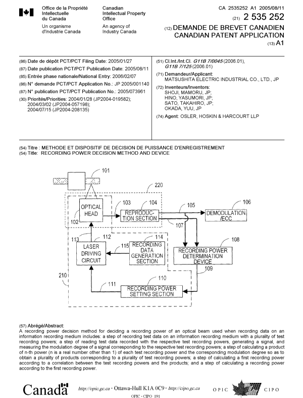 Document de brevet canadien 2535252. Page couverture 20060413. Image 1 de 1