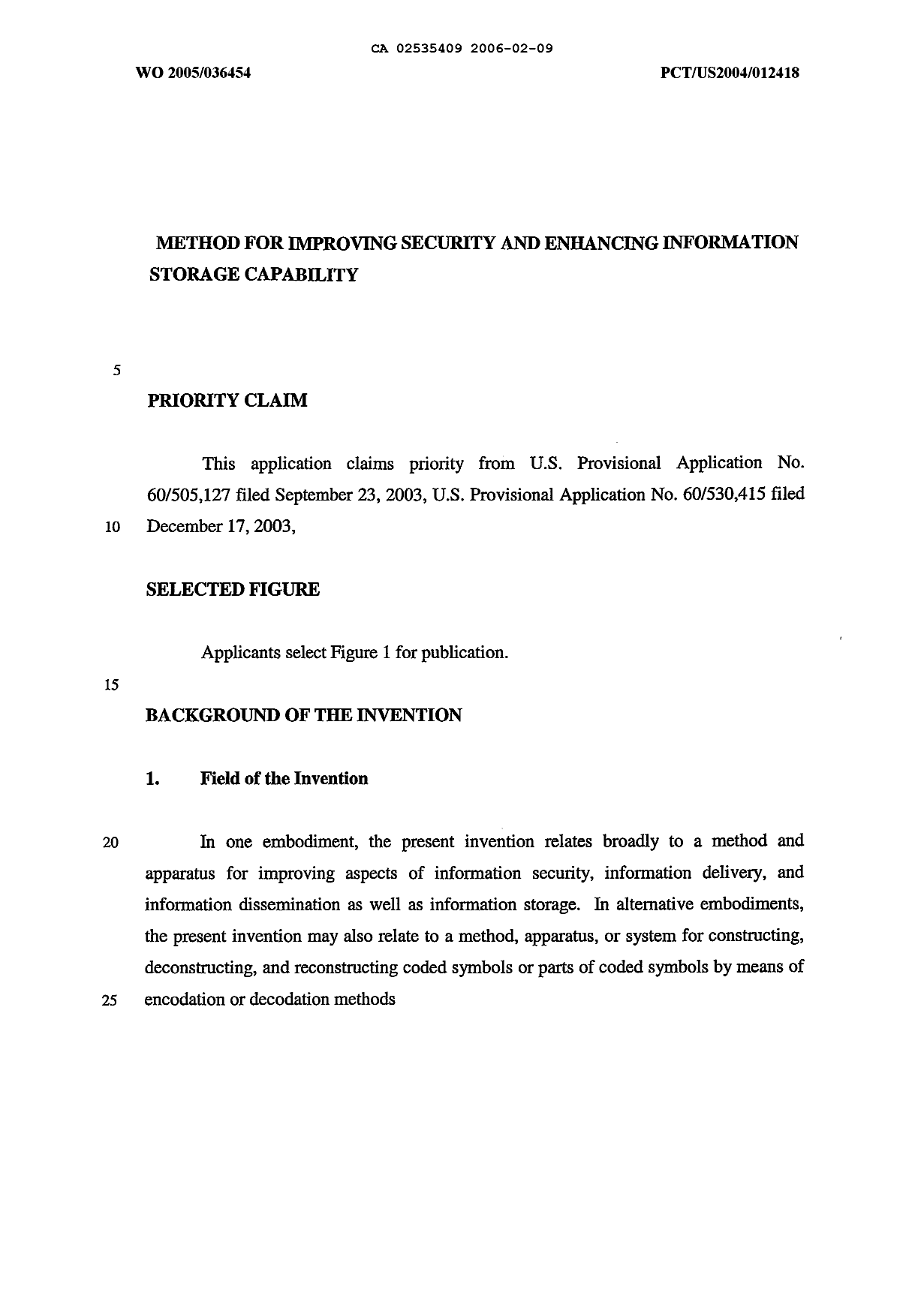 Canadian Patent Document 2535409. Description 20060209. Image 1 of 50