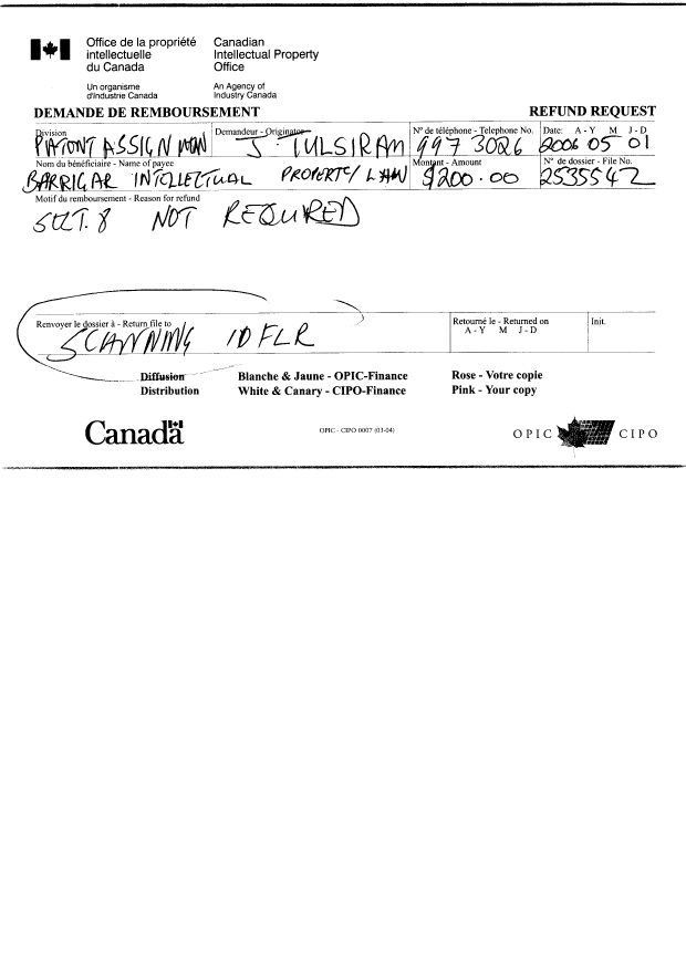Canadian Patent Document 2535542. Assignment 20060501. Image 1 of 7