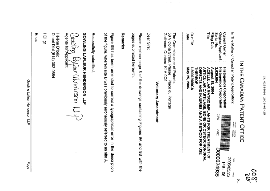 Document de brevet canadien 2536094. Poursuite-Amendment 20060525. Image 1 de 2