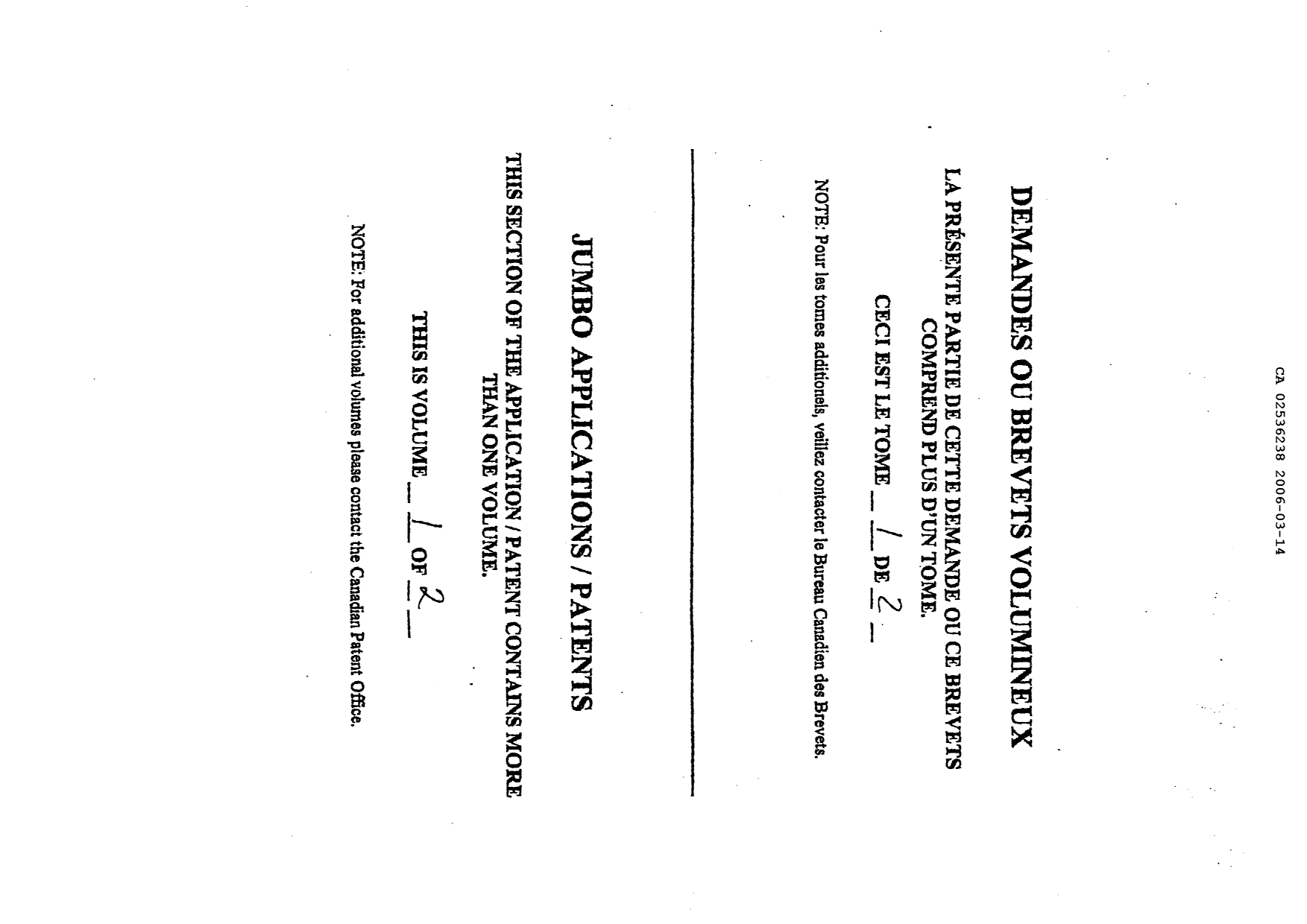 Canadian Patent Document 2536238. Prosecution-Amendment 20060314. Image 1 of 250