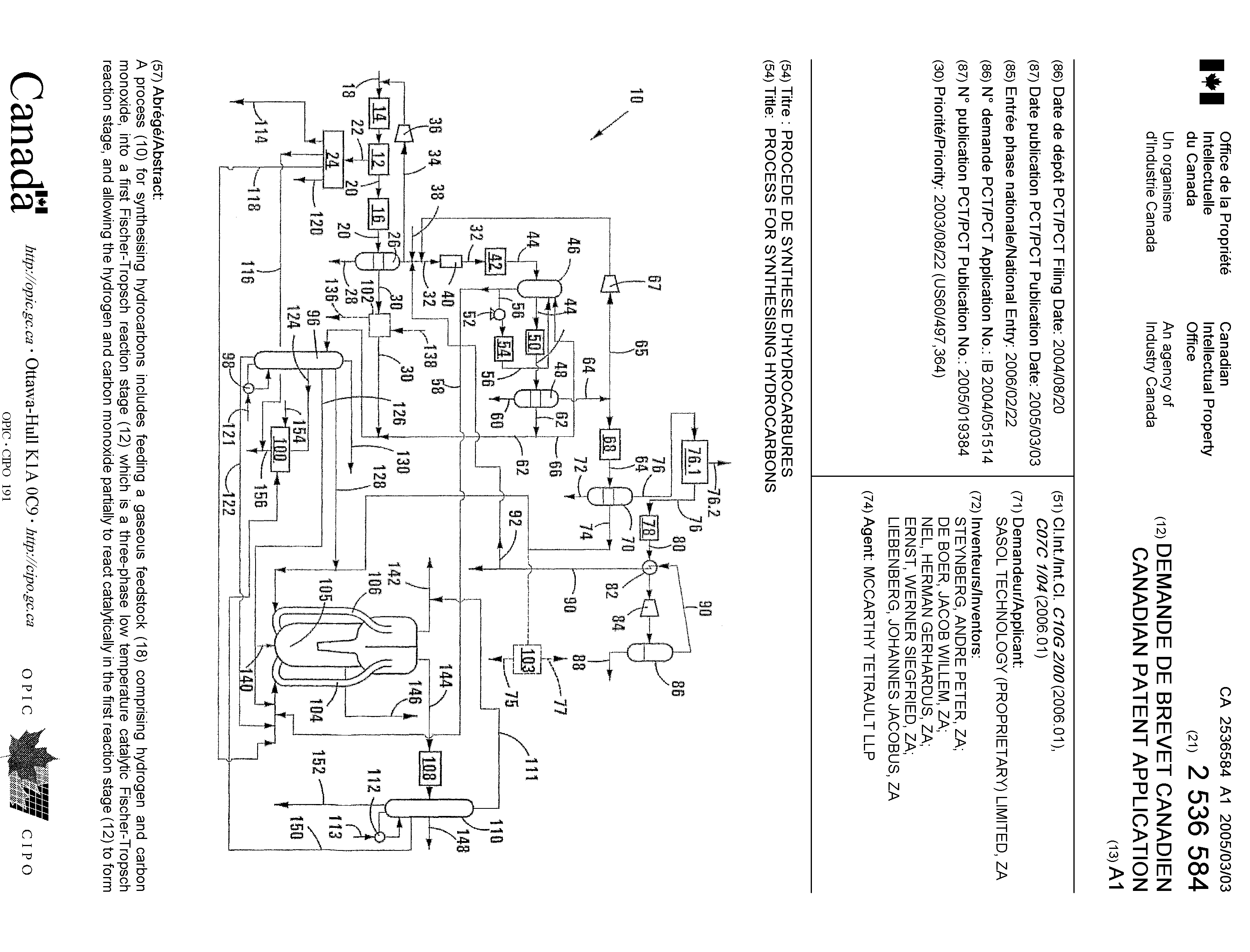Canadian Patent Document 2536584. Cover Page 20051227. Image 1 of 2