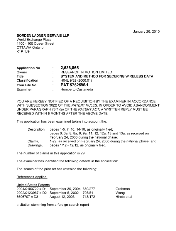 Document de brevet canadien 2536865. Poursuite-Amendment 20100126. Image 1 de 8
