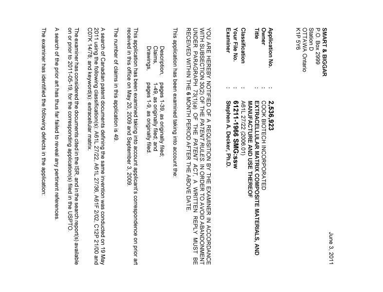 Document de brevet canadien 2536923. Poursuite-Amendment 20110603. Image 1 de 3