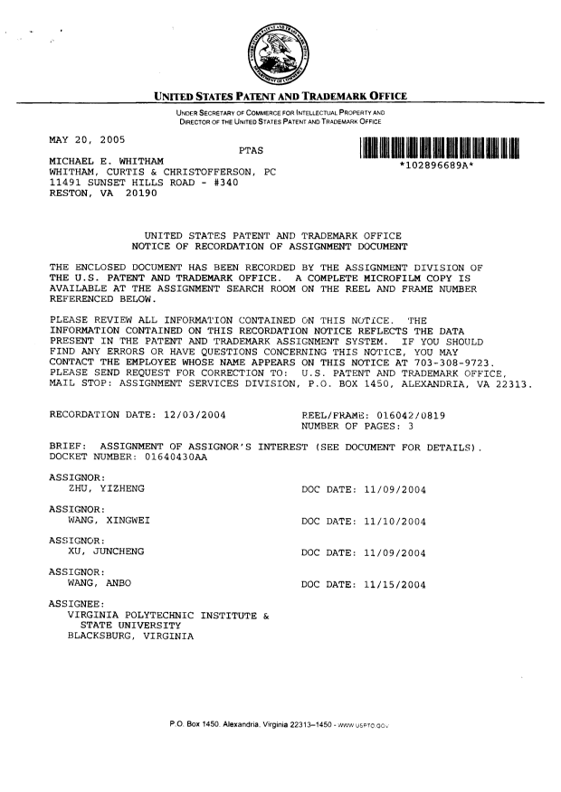 Document de brevet canadien 2537214. Cession 20051221. Image 2 de 11