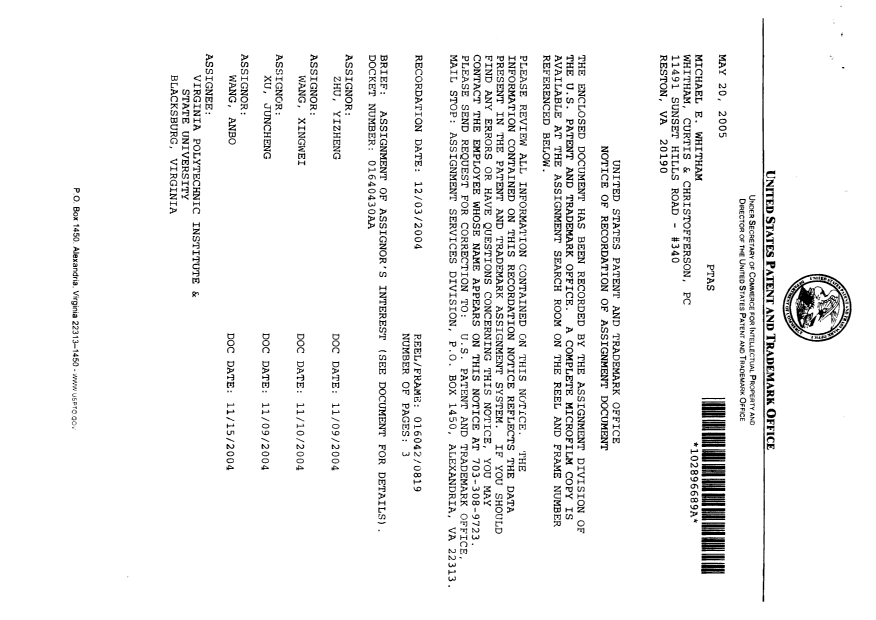 Document de brevet canadien 2537214. Cession 20051221. Image 2 de 11