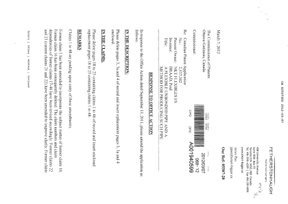 Canadian Patent Document 2537302. Prosecution-Amendment 20120307. Image 1 of 23