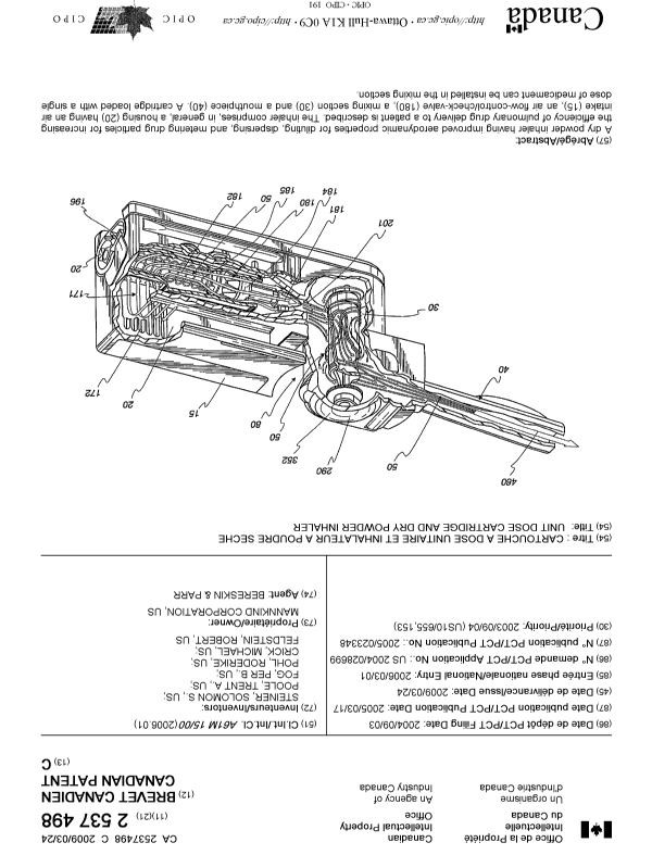 Canadian Patent Document 2537498. Cover Page 20090305. Image 1 of 1