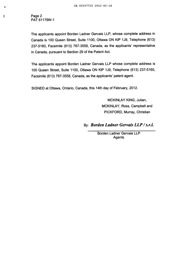 Document de brevet canadien 2537715. Correspondance 20120214. Image 3 de 3