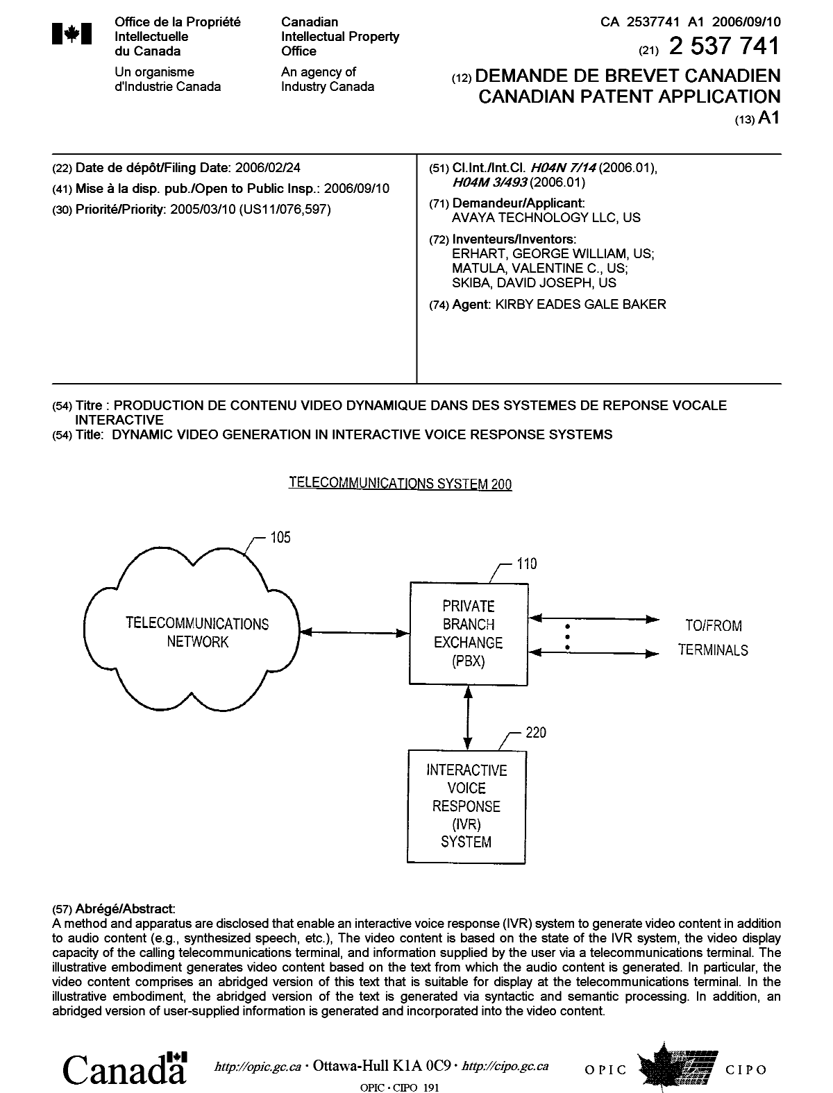 Document de brevet canadien 2537741. Page couverture 20060822. Image 1 de 1