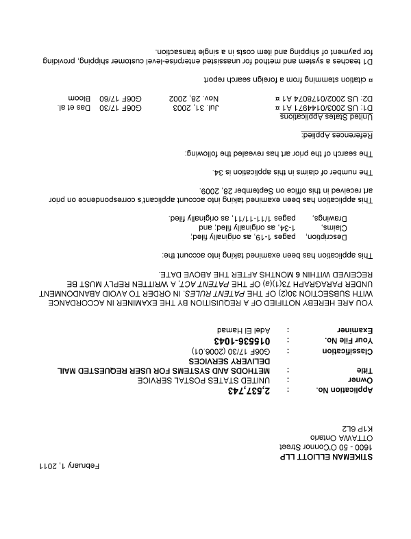 Canadian Patent Document 2537743. Prosecution-Amendment 20110201. Image 1 of 4