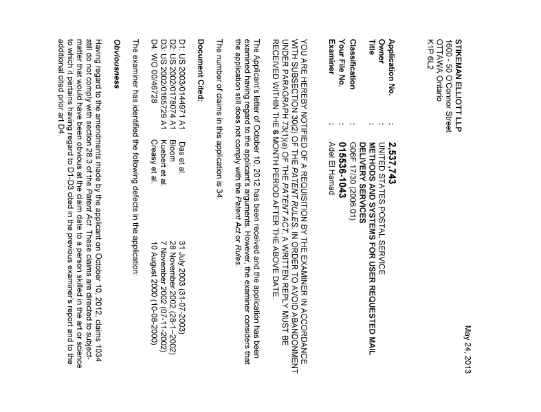 Canadian Patent Document 2537743. Prosecution-Amendment 20130524. Image 1 of 3