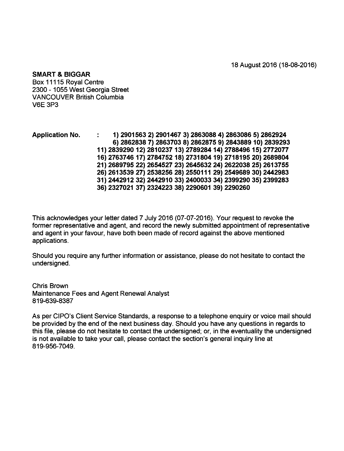 Document de brevet canadien 2538256. Correspondance 20151218. Image 1 de 1