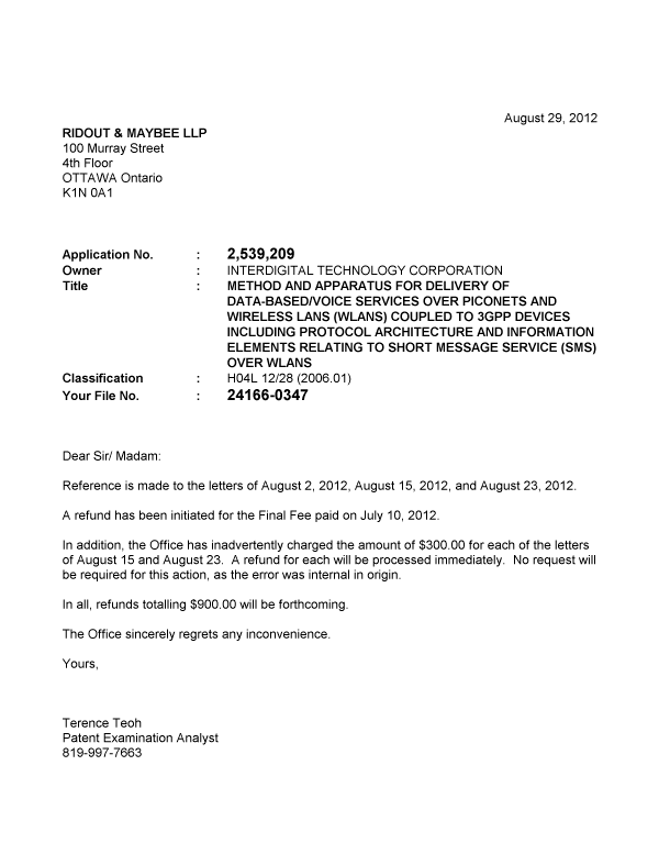 Canadian Patent Document 2539209. Correspondence 20120829. Image 1 of 1