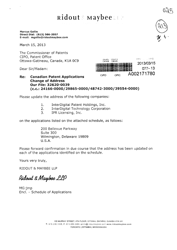 Canadian Patent Document 2539209. Assignment 20130315. Image 1 of 12