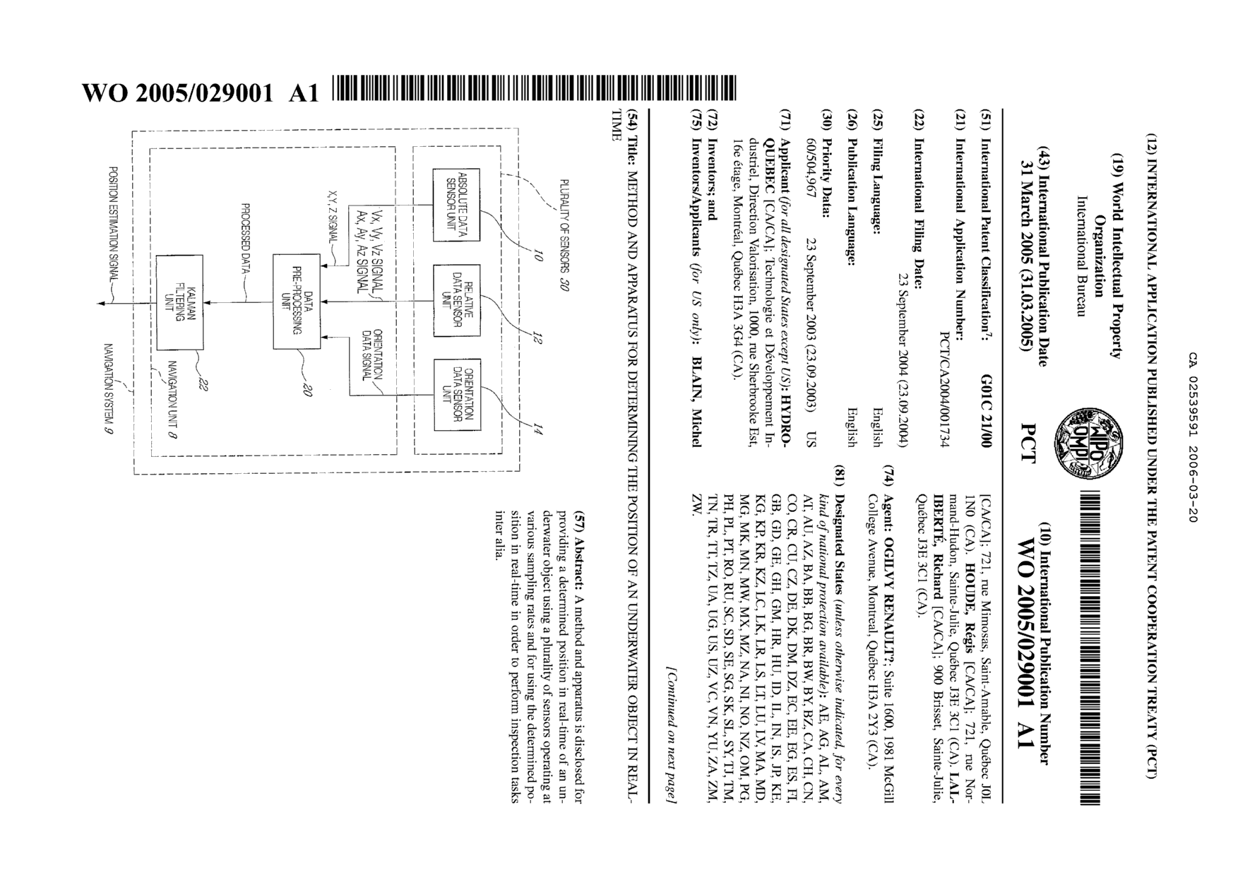 Document de brevet canadien 2539591. Abrégé 20051220. Image 1 de 2