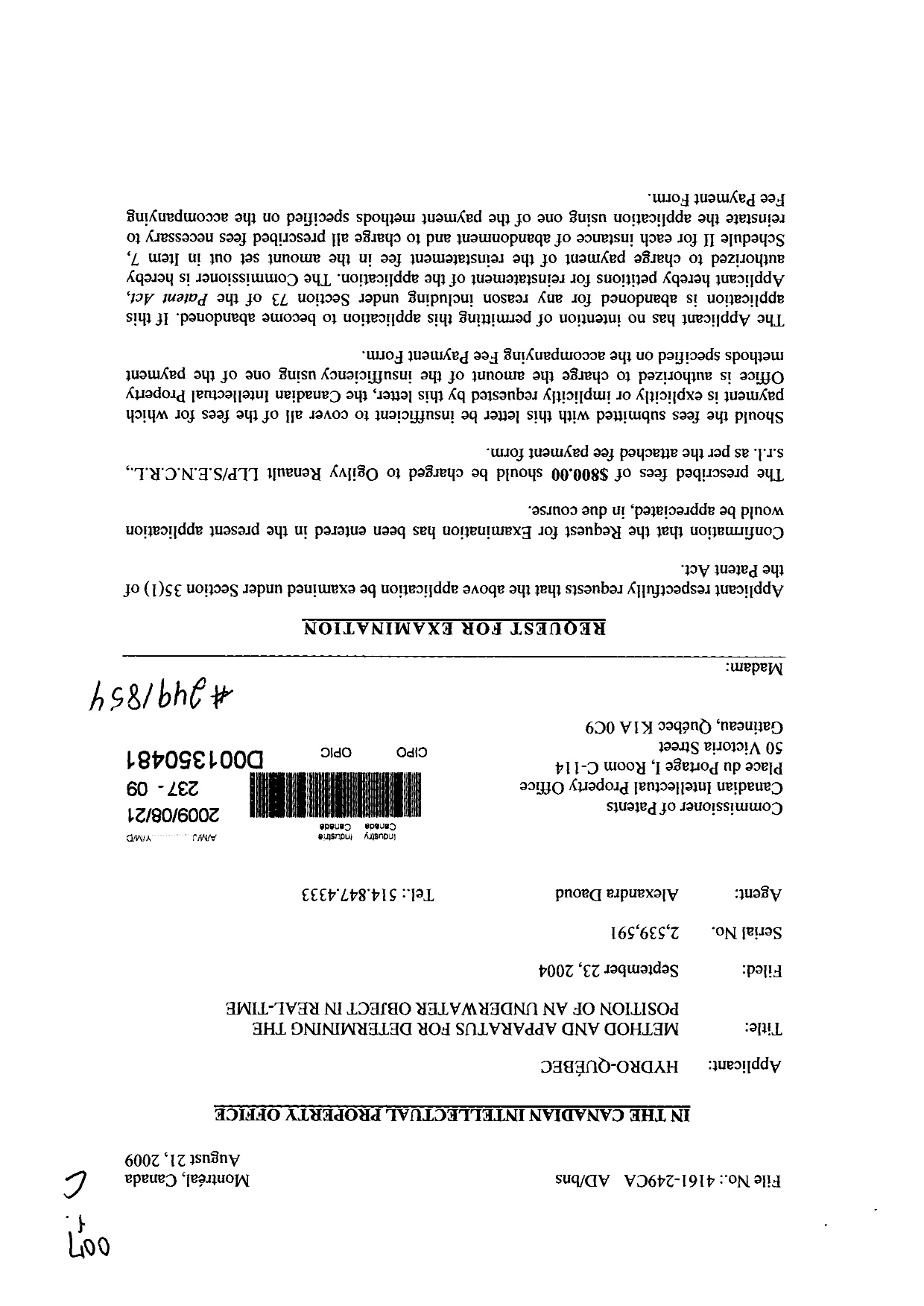 Canadian Patent Document 2539591. Prosecution-Amendment 20081221. Image 1 of 2