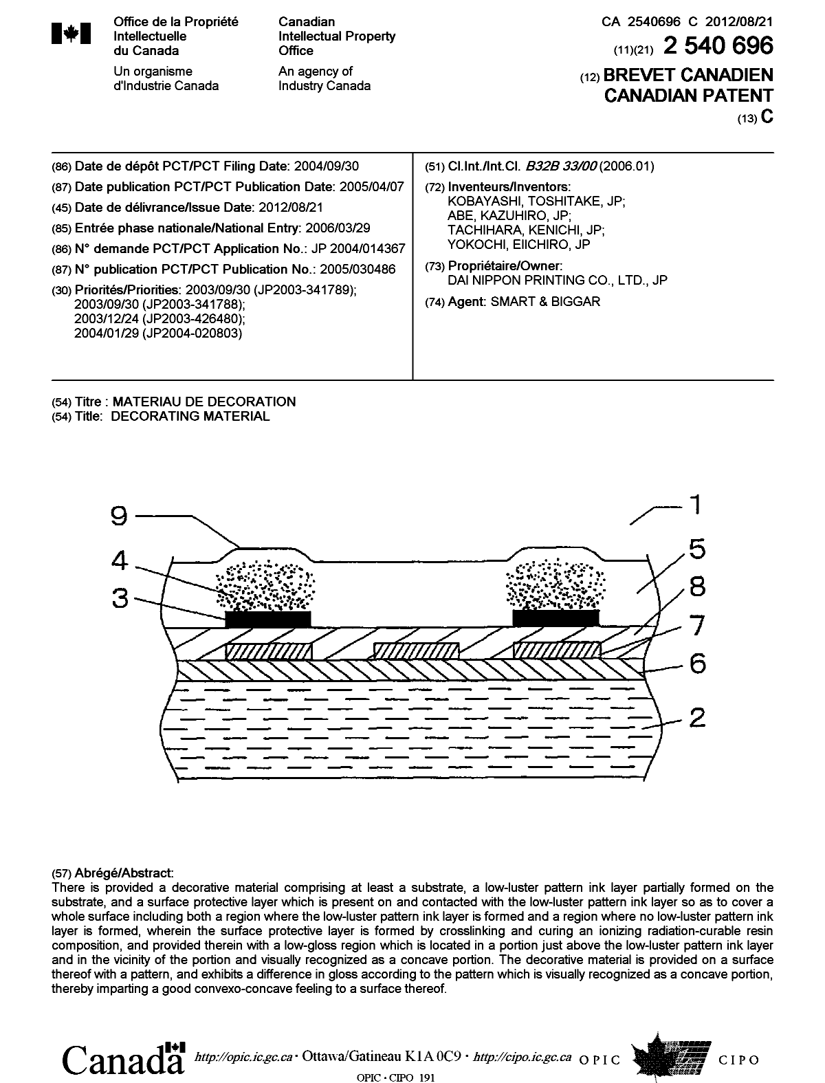 Canadian Patent Document 2540696. Cover Page 20120730. Image 1 of 1