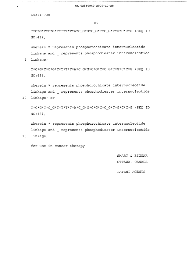 Document de brevet canadien 2540949. Revendications 20091028. Image 27 de 27
