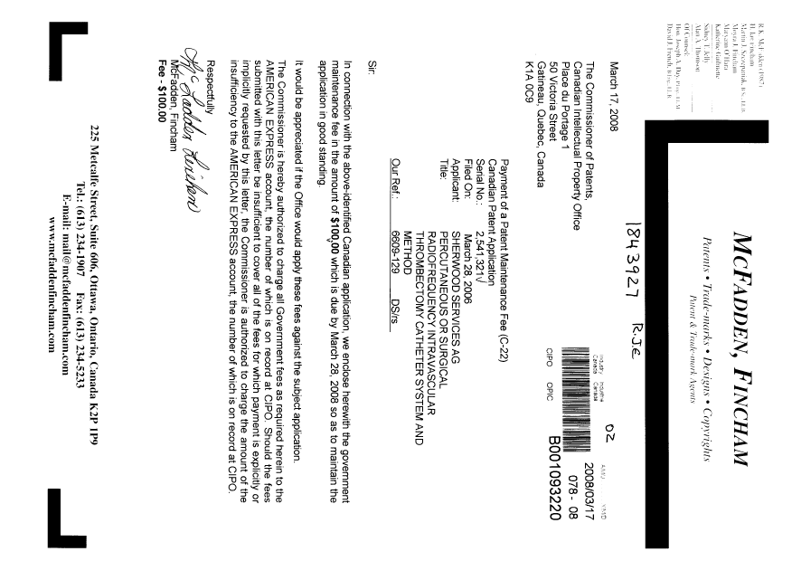 Document de brevet canadien 2541321. Taxes 20080317. Image 1 de 1