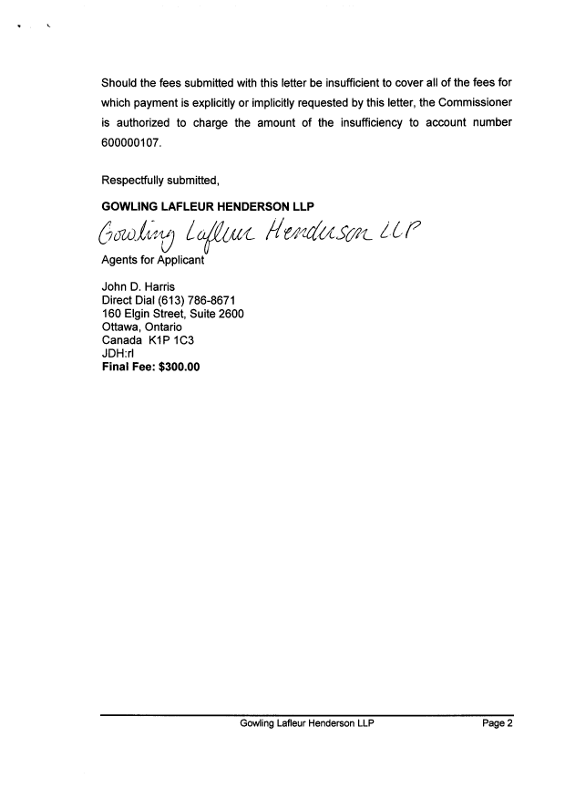 Document de brevet canadien 2541531. Correspondance 20071127. Image 2 de 2