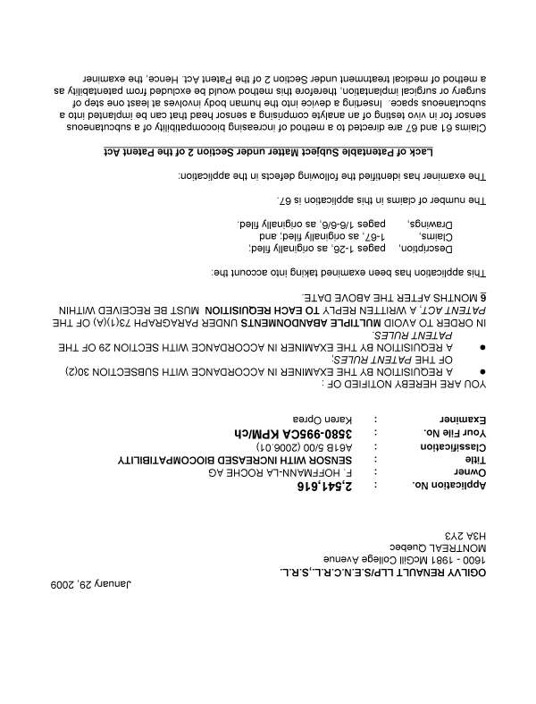 Canadian Patent Document 2541616. Prosecution-Amendment 20081229. Image 1 of 3