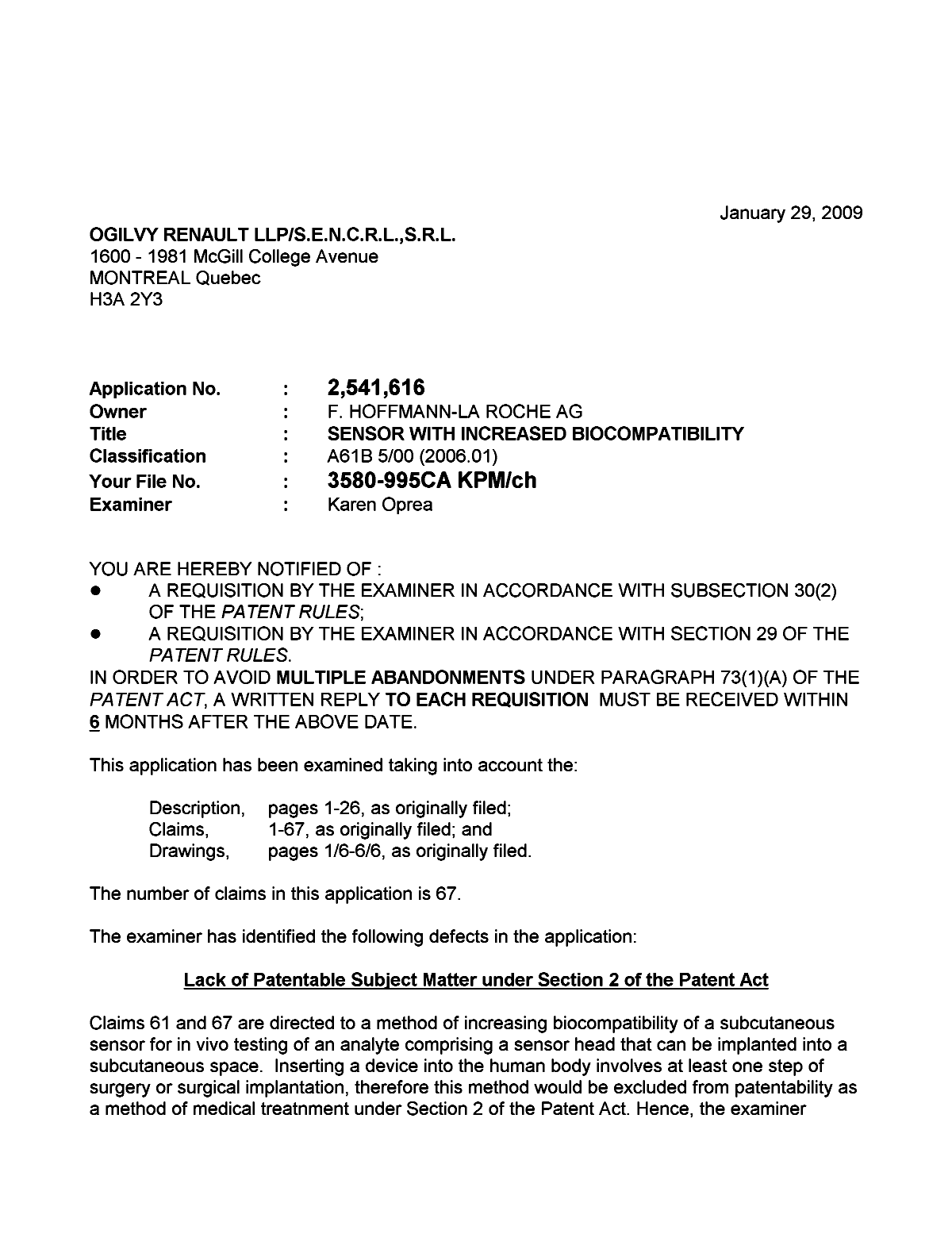 Canadian Patent Document 2541616. Prosecution-Amendment 20081229. Image 1 of 3