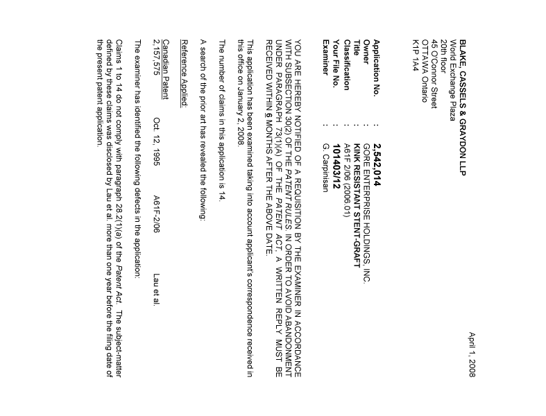 Document de brevet canadien 2542014. Poursuite-Amendment 20071201. Image 1 de 2