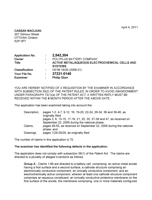 Document de brevet canadien 2542304. Poursuite-Amendment 20110404. Image 1 de 3