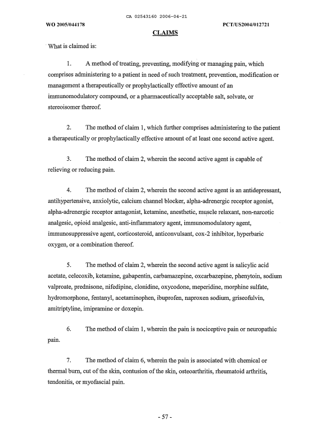 Document de brevet canadien 2543160. Revendications 20060421. Image 1 de 5