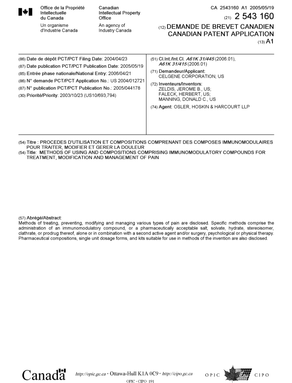 Document de brevet canadien 2543160. Page couverture 20060628. Image 1 de 1