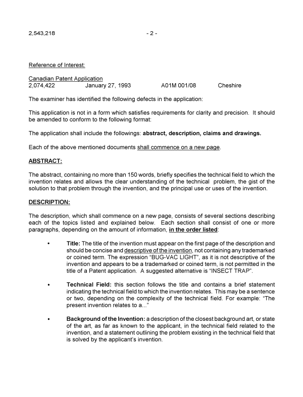 Canadian Patent Document 2543218. Prosecution-Amendment 20080401. Image 2 of 6