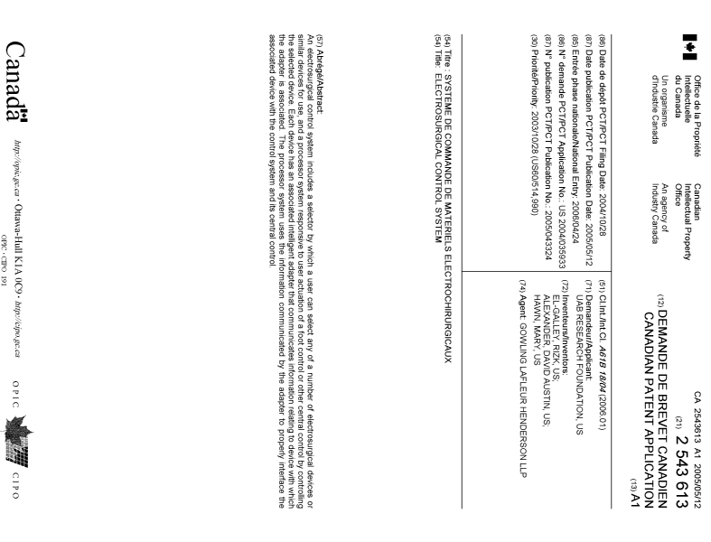 Document de brevet canadien 2543613. Page couverture 20060630. Image 1 de 1