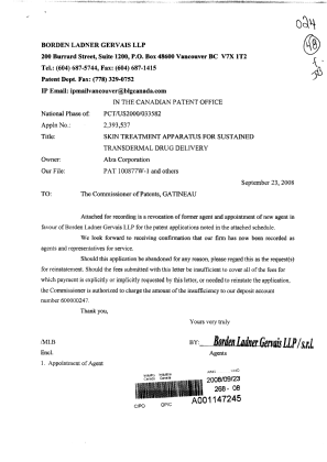 Document de brevet canadien 2543641. Correspondance 20080923. Image 1 de 3