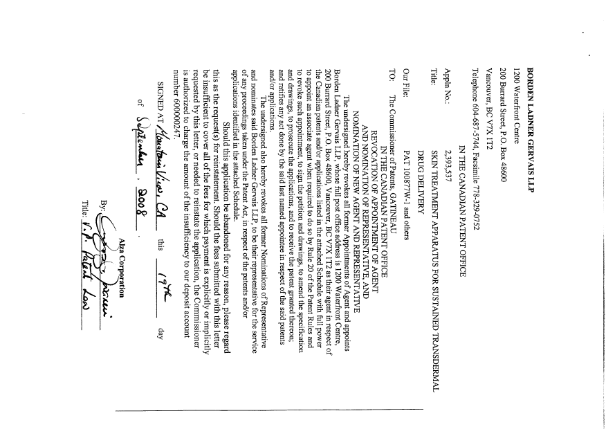 Canadian Patent Document 2543641. Correspondence 20080923. Image 2 of 3