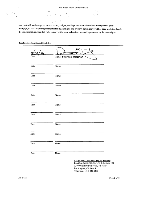 Document de brevet canadien 2543730. Cession 20060424. Image 8 de 8