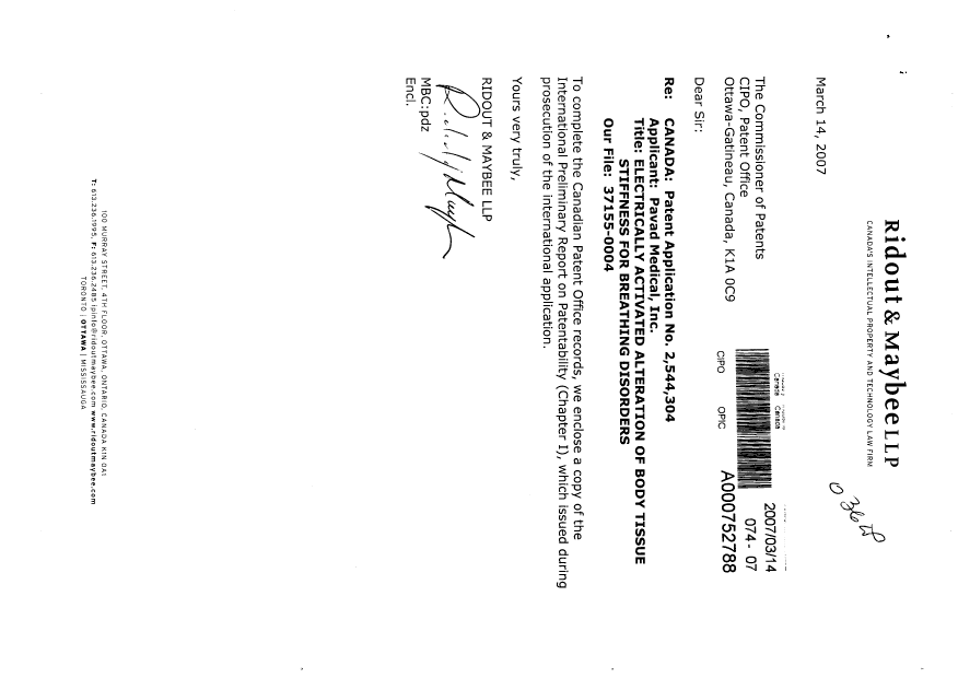 Document de brevet canadien 2544304. Poursuite-Amendment 20070314. Image 1 de 1