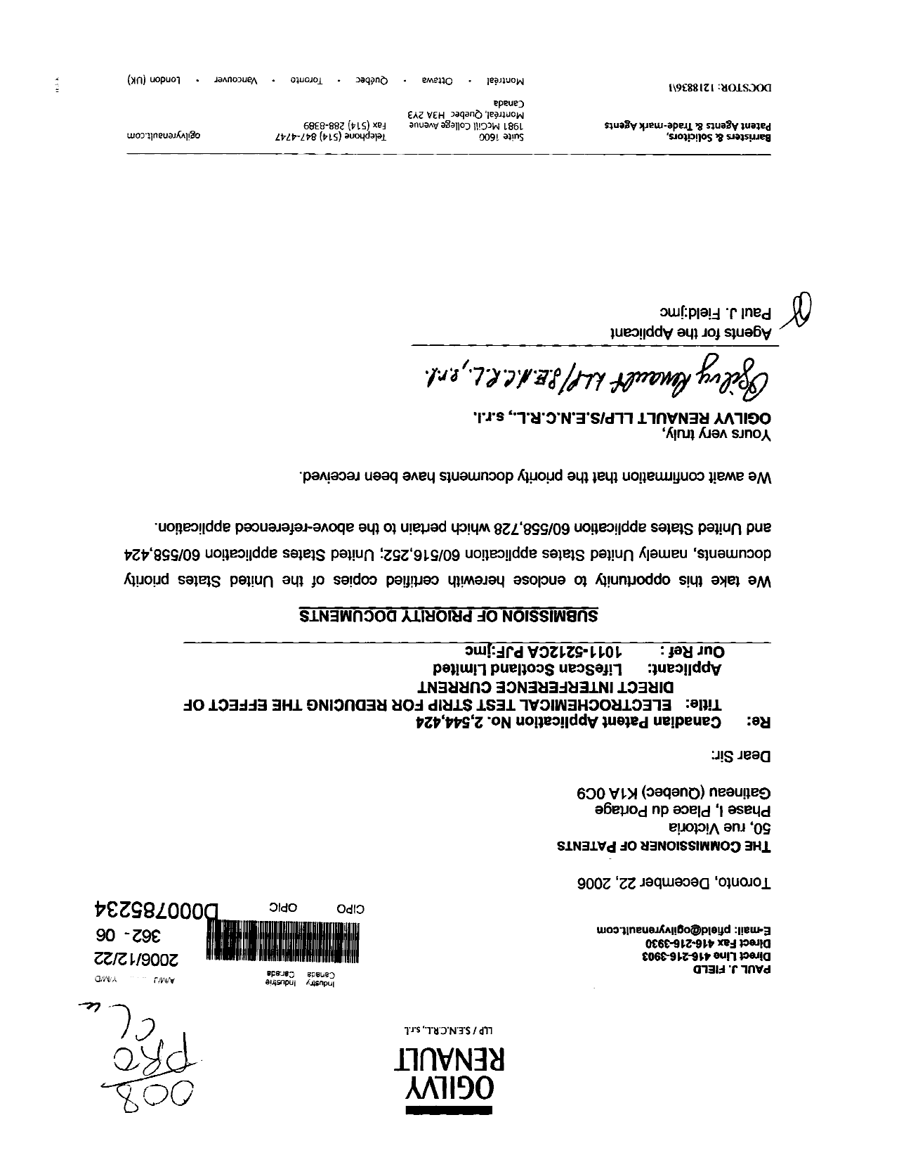 Document de brevet canadien 2544424. Poursuite-Amendment 20051222. Image 1 de 1