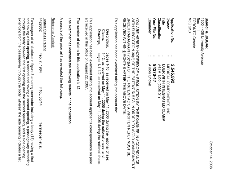 Document de brevet canadien 2545592. Poursuite-Amendment 20081014. Image 1 de 2