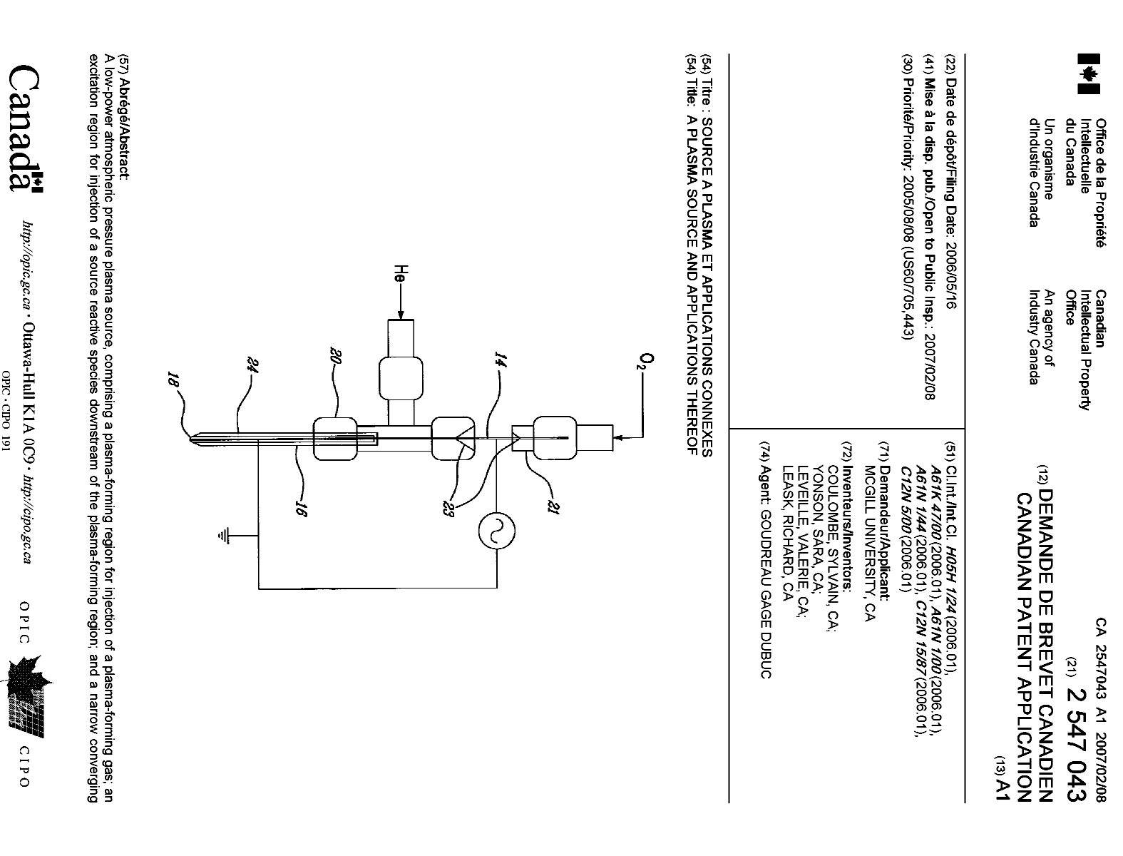 Canadian Patent Document 2547043. Cover Page 20061230. Image 1 of 2