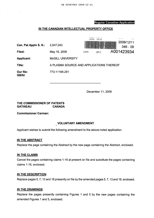 Document de brevet canadien 2547043. Poursuite-Amendment 20081211. Image 2 de 13