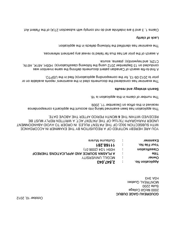 Document de brevet canadien 2547043. Poursuite-Amendment 20111210. Image 1 de 2