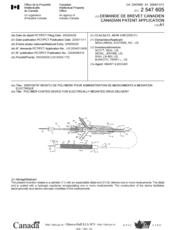 Canadian Patent Document 2547605. Cover Page 20060810. Image 1 of 1
