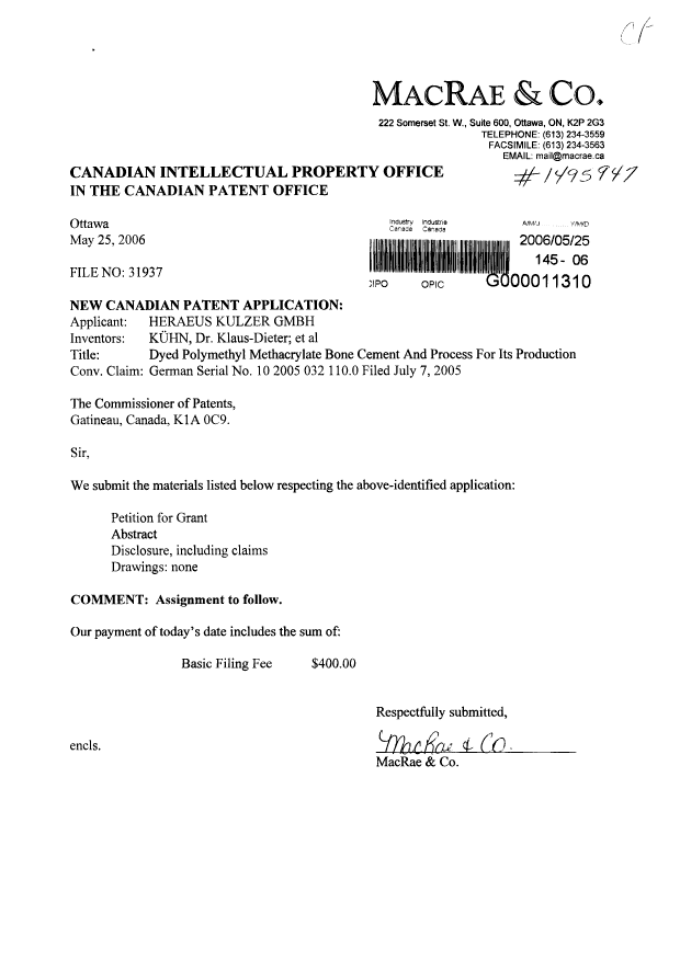 Document de brevet canadien 2548206. Cession 20060525. Image 1 de 2