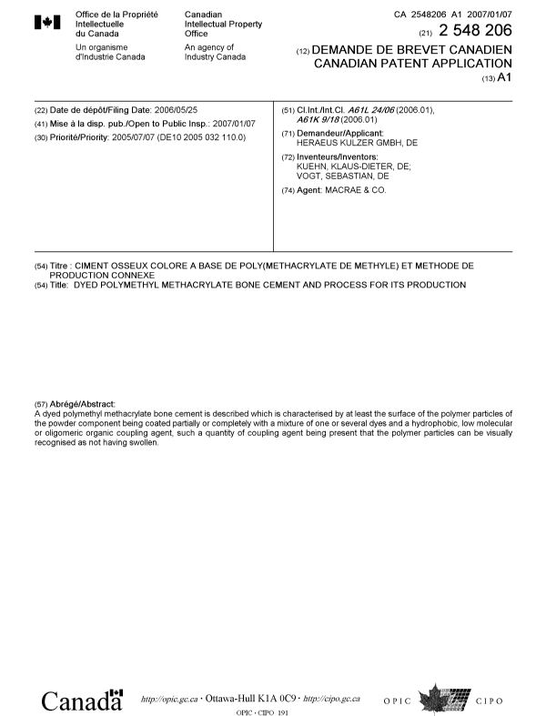 Document de brevet canadien 2548206. Page couverture 20070102. Image 1 de 1