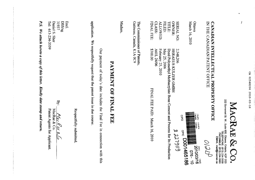 Canadian Patent Document 2548206. Correspondence 20100316. Image 1 of 1
