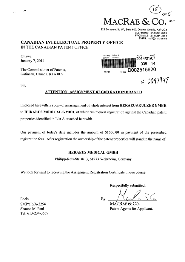 Document de brevet canadien 2548206. Cession 20140107. Image 1 de 5