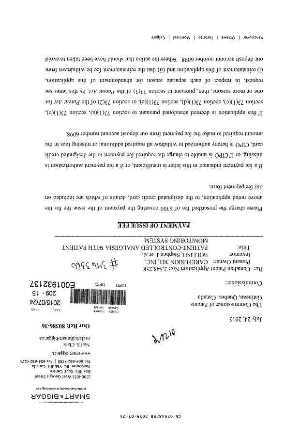Canadian Patent Document 2548258. Final Fee 20150724. Image 1 of 2