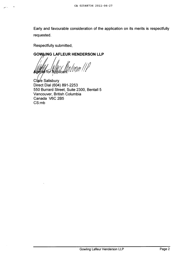 Document de brevet canadien 2548736. Poursuite-Amendment 20101227. Image 2 de 2
